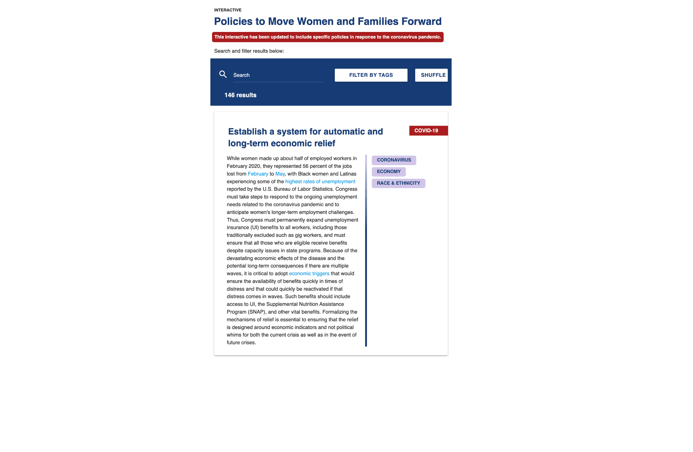 An Agenda to Move Women and Families Forward Interface State